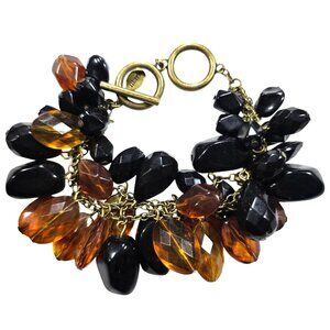 Vtg bracelet Avon Mark Black Amber tone Cluster Toggle womens Jewelry